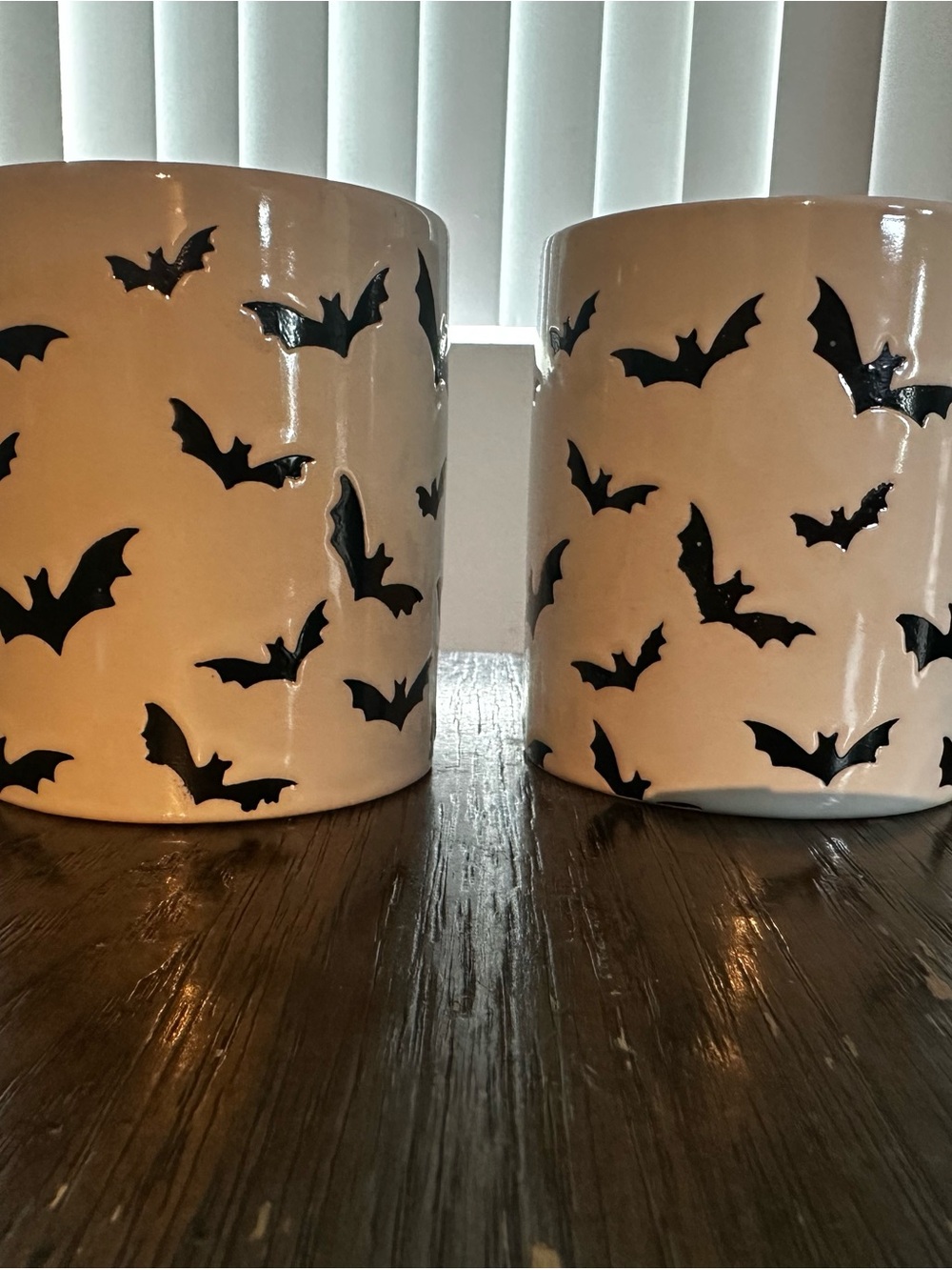 Ceramic Bat coffee mug - White with Black Bats